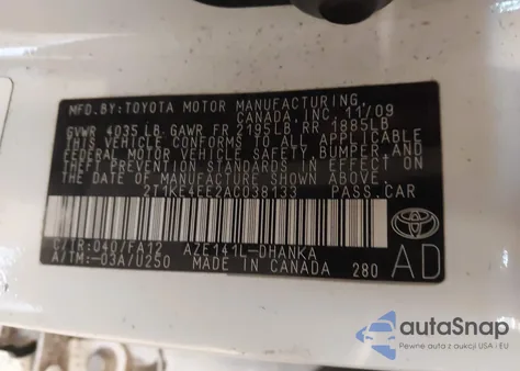 2010 Toyota Matrix S из США, поврежденный, VIN 2T1KE4EE2AC038133